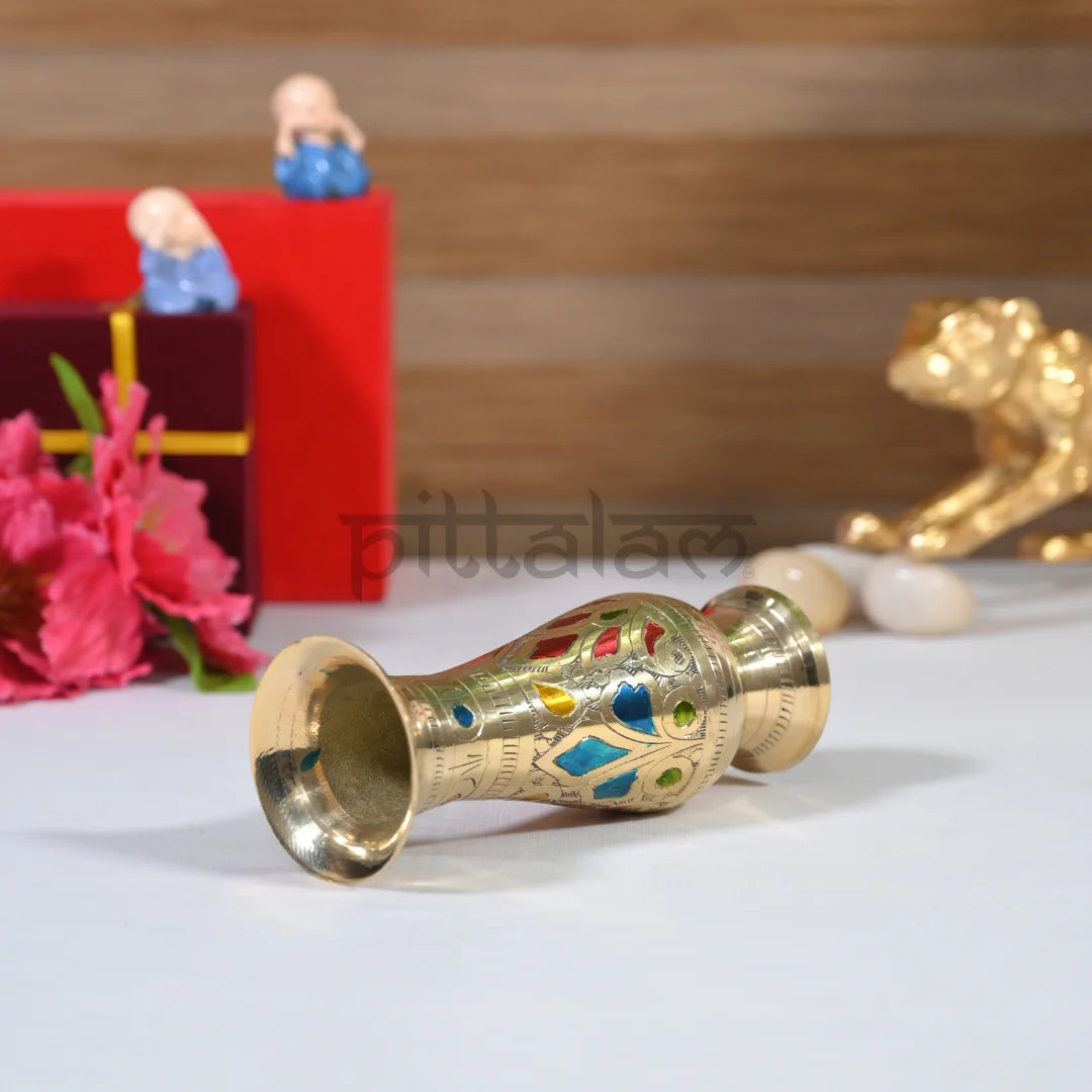 PITTALAM Brass Narrow Flower Vase (Gold) - Handcrafted Floral Detailing, Perfect to Fit Any Space