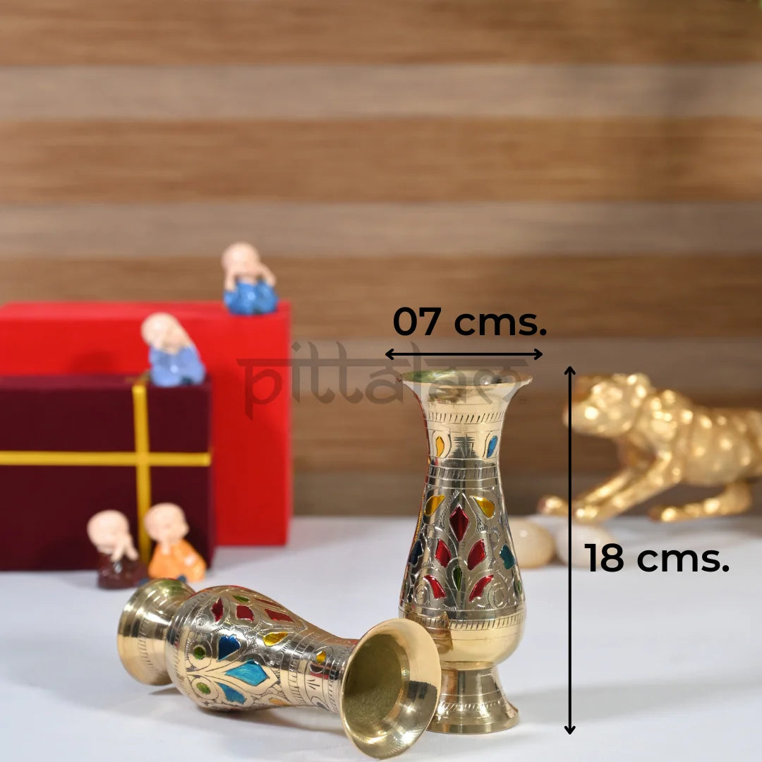 PITTALAM Brass Narrow Flower Vase (Gold) - Handcrafted Floral Detailing, Perfect to Fit Any Space
