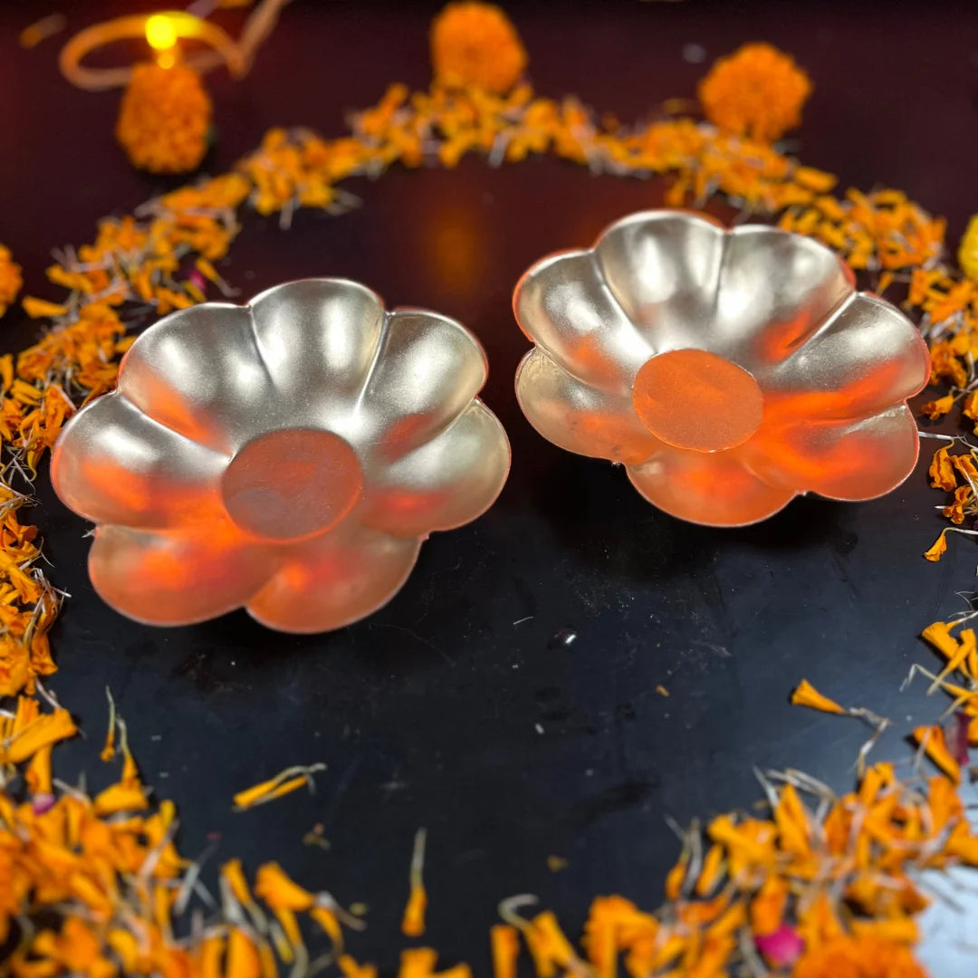 PITTALAM Metal Premium Flower Diya (Pack of 2) - Simplistic Elegance in Metal