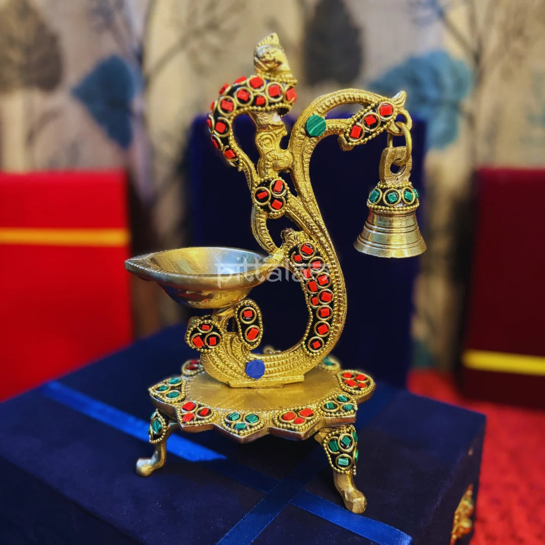 PITTALAM Brass Peacock Diya - Festive Radiance