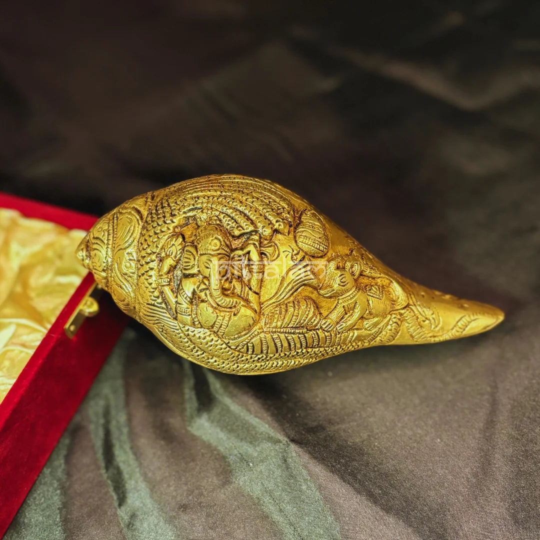 PITTALAM Brass Shankh (Lord Ganesha) - Sacred Pooja Conch