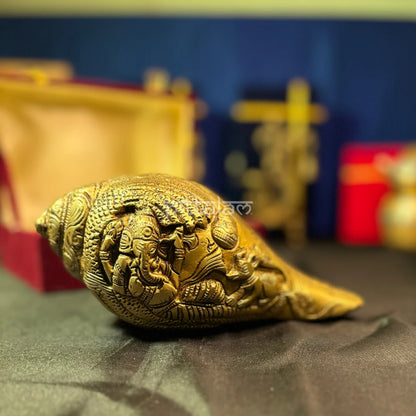 PITTALAM Brass Shankh (Lord Ganesha) - Sacred Pooja Conch