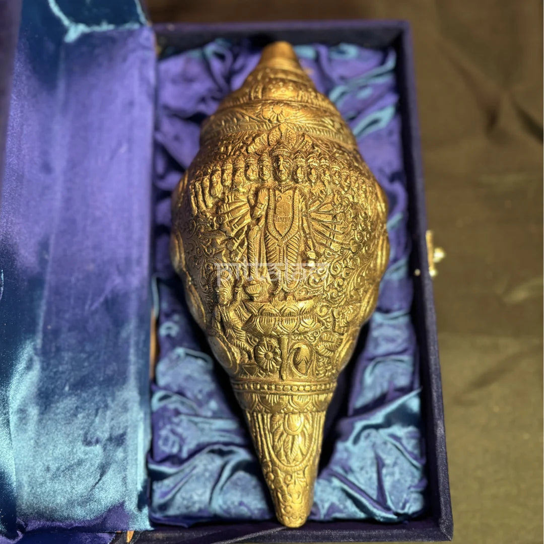 PITTALAM Brass Shankh (Virat Vishnu Roop) - Sacred Pooja Conch