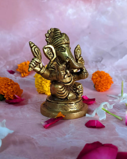 PITTALAM Brass Lord Ganesha Idol - Serene and Majestic