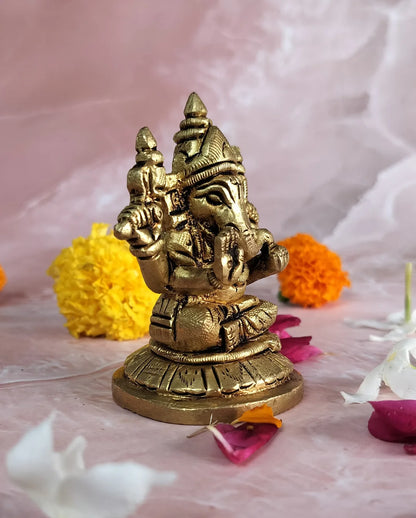 PITTALAM Brass Lord Ganesha Idol - Serene and Majestic