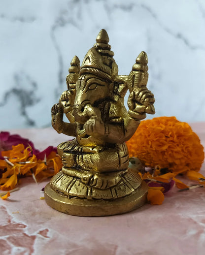 PITTALAM Brass Lord Ganesha Idol - Serene and Majestic