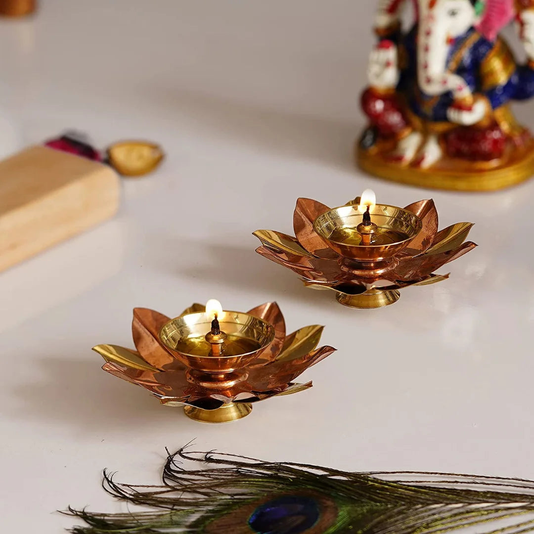 PITTALAM Brass Flower Diya - Subtle Radiance in Brass