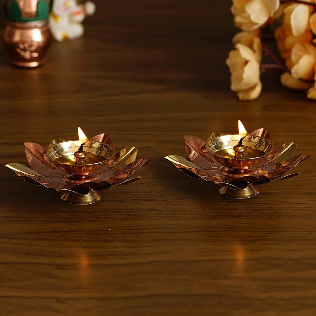 PITTALAM Brass Flower Diya - Subtle Radiance in Brass