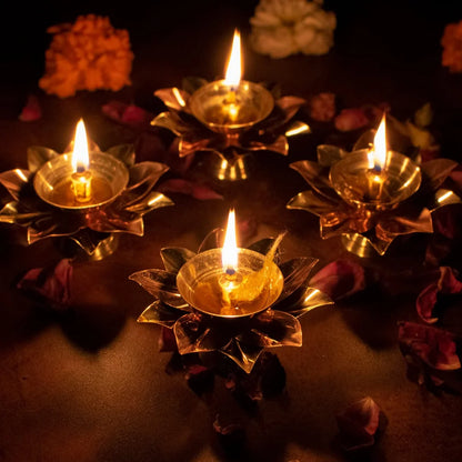 PITTALAM Brass Flower Diya - Subtle Radiance in Brass