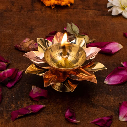 PITTALAM Brass Flower Diya - Subtle Radiance in Brass