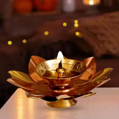 PITTALAM Brass Flower Diya - Subtle Radiance in Brass