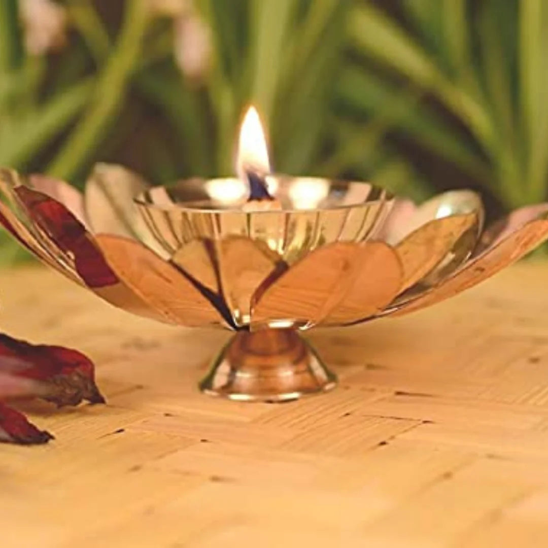 PITTALAM Brass Flower Diya - Subtle Radiance in Brass