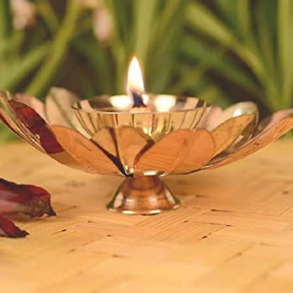 PITTALAM Brass Flower Diya - Subtle Radiance in Brass