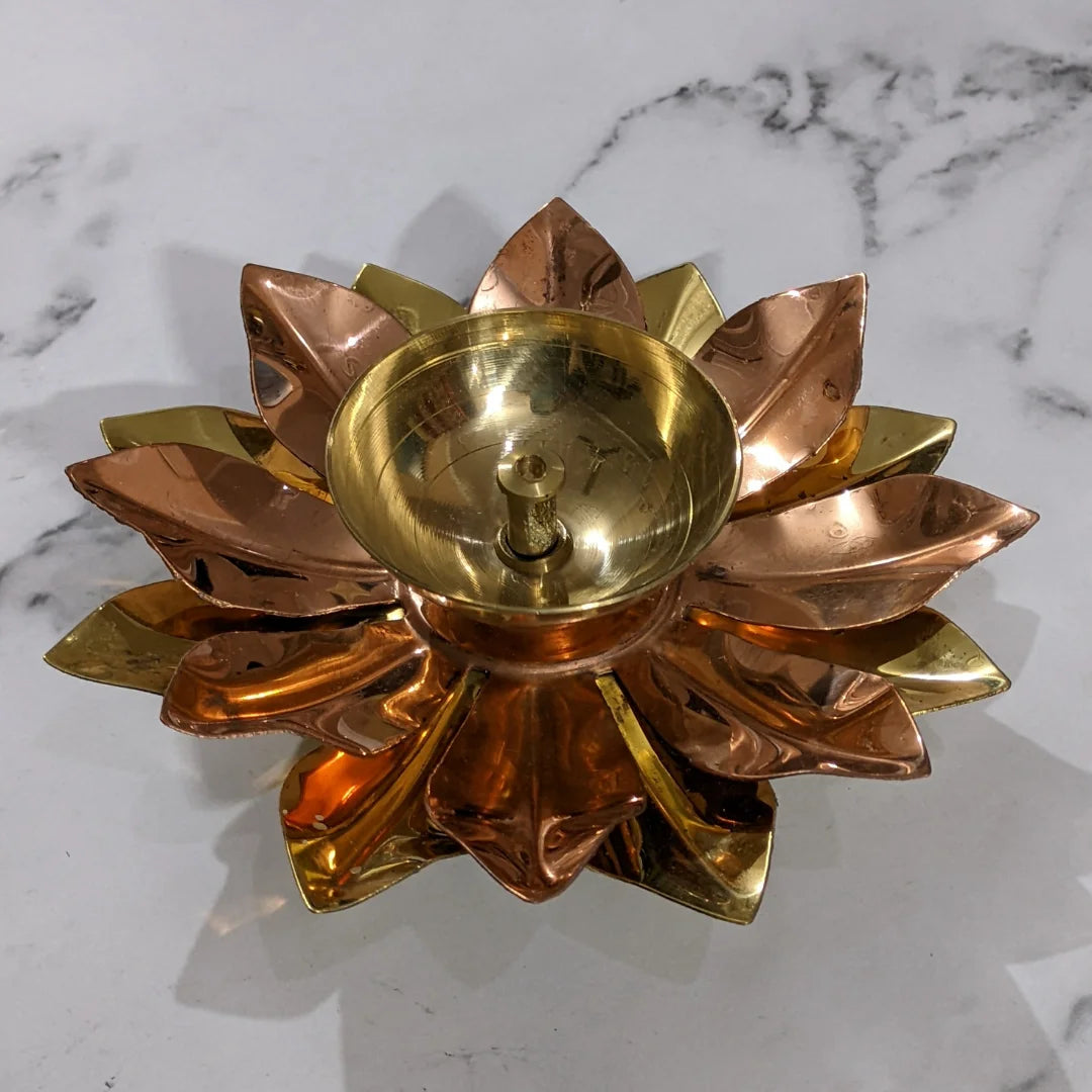 PITTALAM Brass Flower Diya - Subtle Radiance in Brass