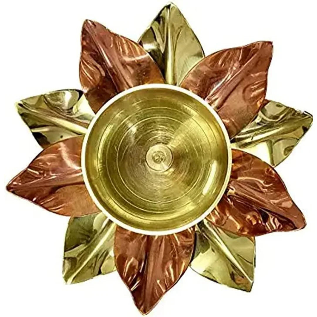 PITTALAM Brass Flower Diya - Subtle Radiance in Brass