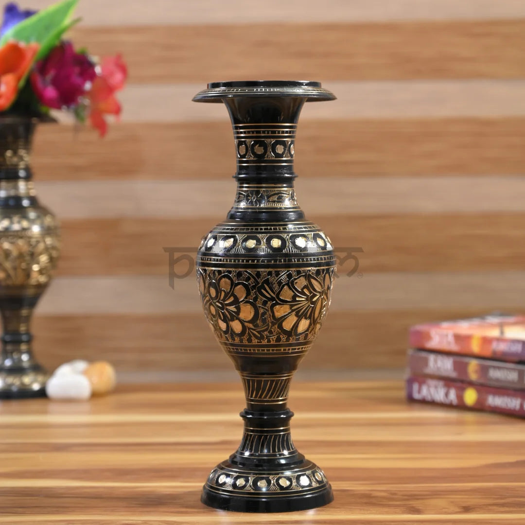 Pittalam Brass Flower Vase - Compact and Elegant Black Decor Piece