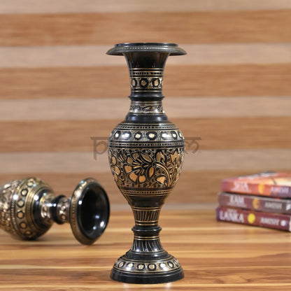 Pittalam Brass Flower Vase - Compact and Elegant Black Decor Piece