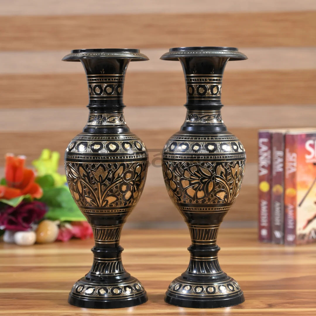 Pittalam Brass Flower Vase - Compact and Elegant Black Decor Piece