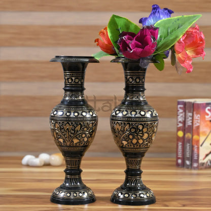 Pittalam Brass Flower Vase - Compact and Elegant Black Decor Piece