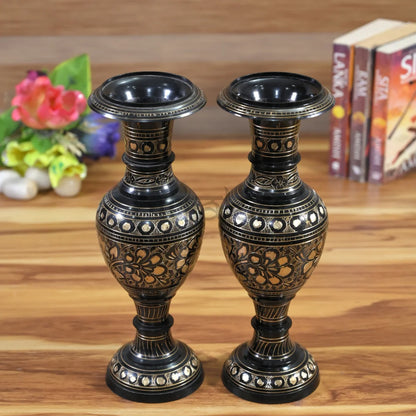 Pittalam Brass Flower Vase - Compact and Elegant Black Decor Piece