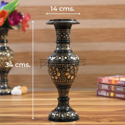 Pittalam Brass Flower Vase - Compact and Elegant Black Decor Piece