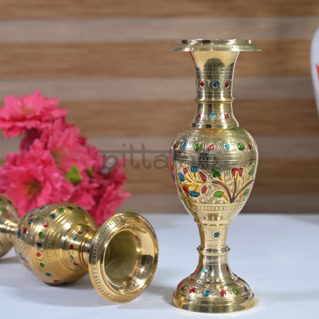 Pittalam Brass Flower Vase - Compact and Elegant Black Decor Piece