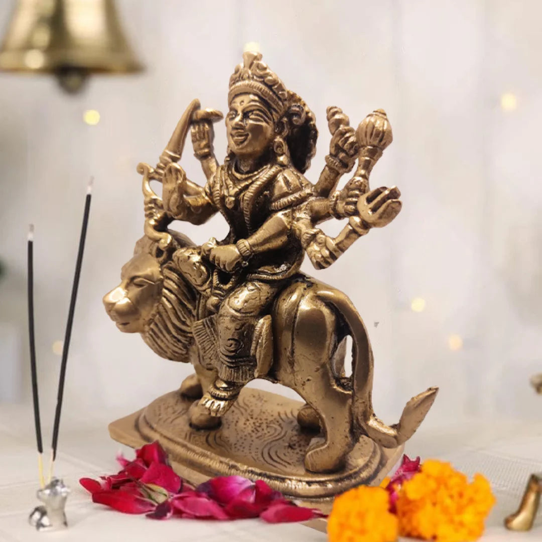 PITTALAM Brass Goddess Durga Idol - Simple and Divine