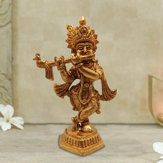 PITTALAM Brass Lord Krishna Idol - Small and Serene