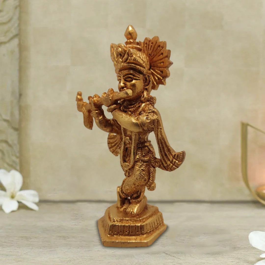 PITTALAM Brass Lord Krishna Idol - Small and Serene