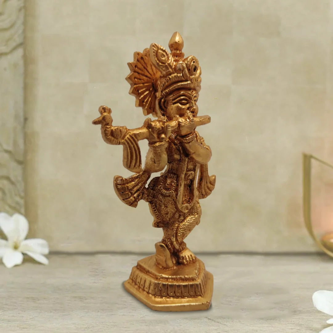 PITTALAM Brass Lord Krishna Idol - Small and Serene