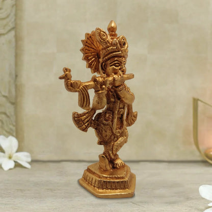 PITTALAM Brass Lord Krishna Idol - Small and Serene