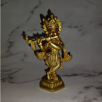 PITTALAM Brass Lord Krishna Idol - Small and Serene