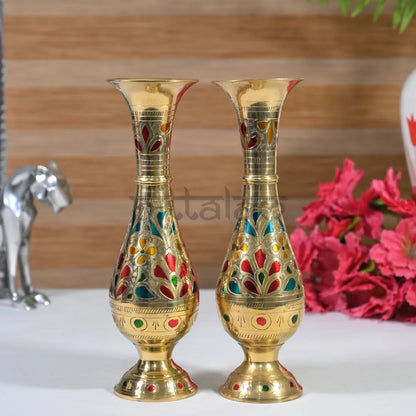 PITTALAM Brass Flower Vase (Narrow) - Hand-Carved Elegance for Your Decor