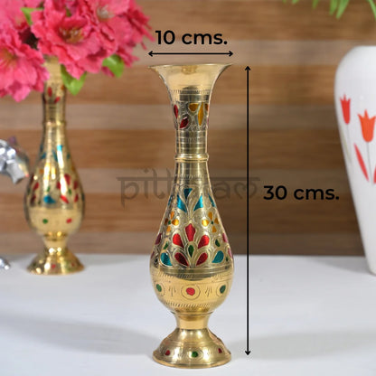 PITTALAM Brass Flower Vase (Narrow) - Hand-Carved Elegance for Your Decor