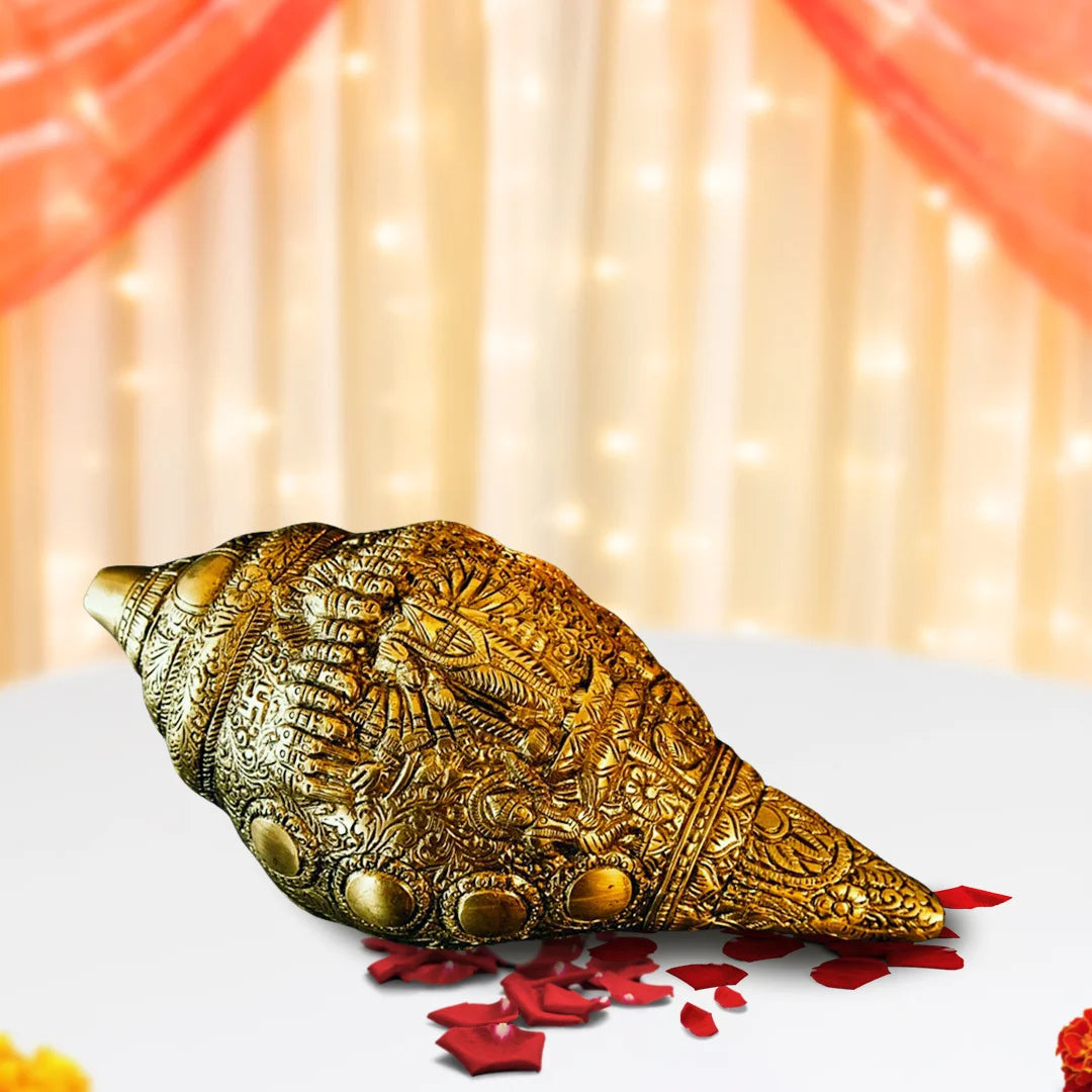 PITTALAM Brass Shankh (Virat Vishnu Roop) - Sacred Pooja Conch