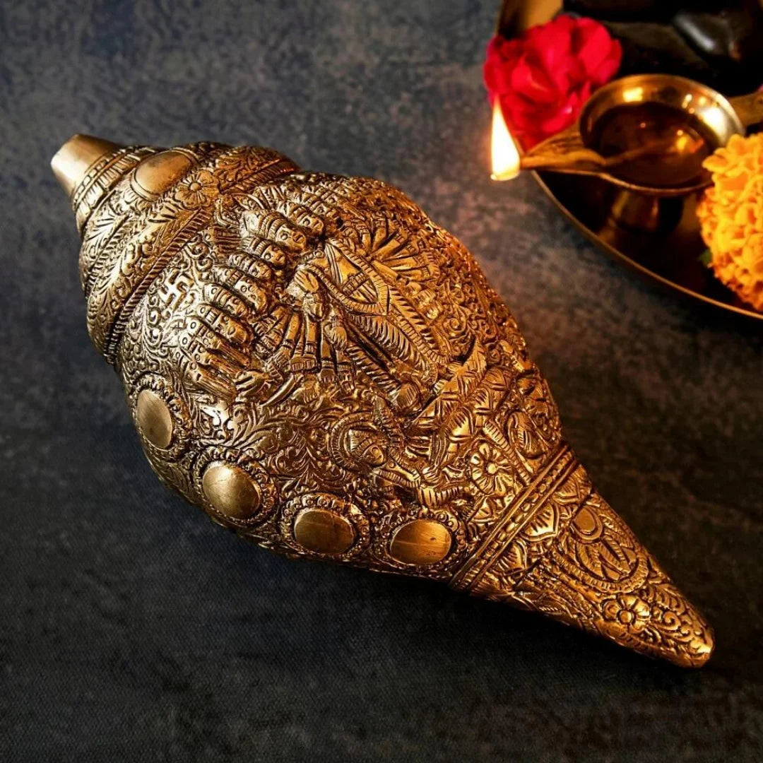 PITTALAM Brass Shankh (Virat Vishnu Roop) - Sacred Pooja Conch