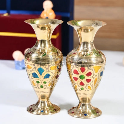 PITTALAM Brass Small Flower Vase (Gold) - Beautifully Engraved Floral Patterns