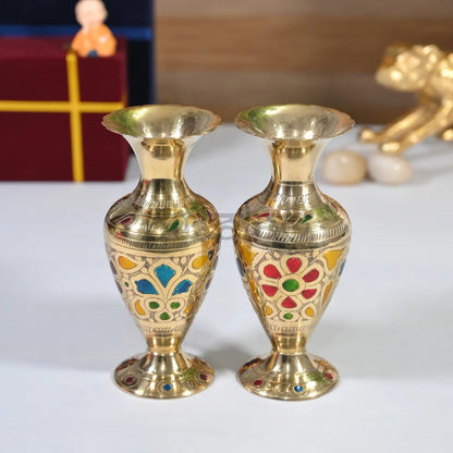 PITTALAM Brass Small Flower Vase (Gold) - Beautifully Engraved Floral Patterns