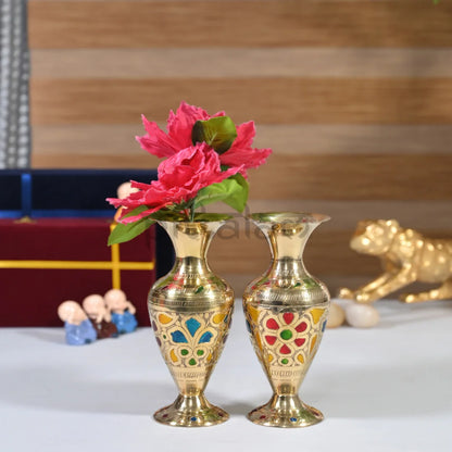 PITTALAM Brass Small Flower Vase (Gold) - Beautifully Engraved Floral Patterns