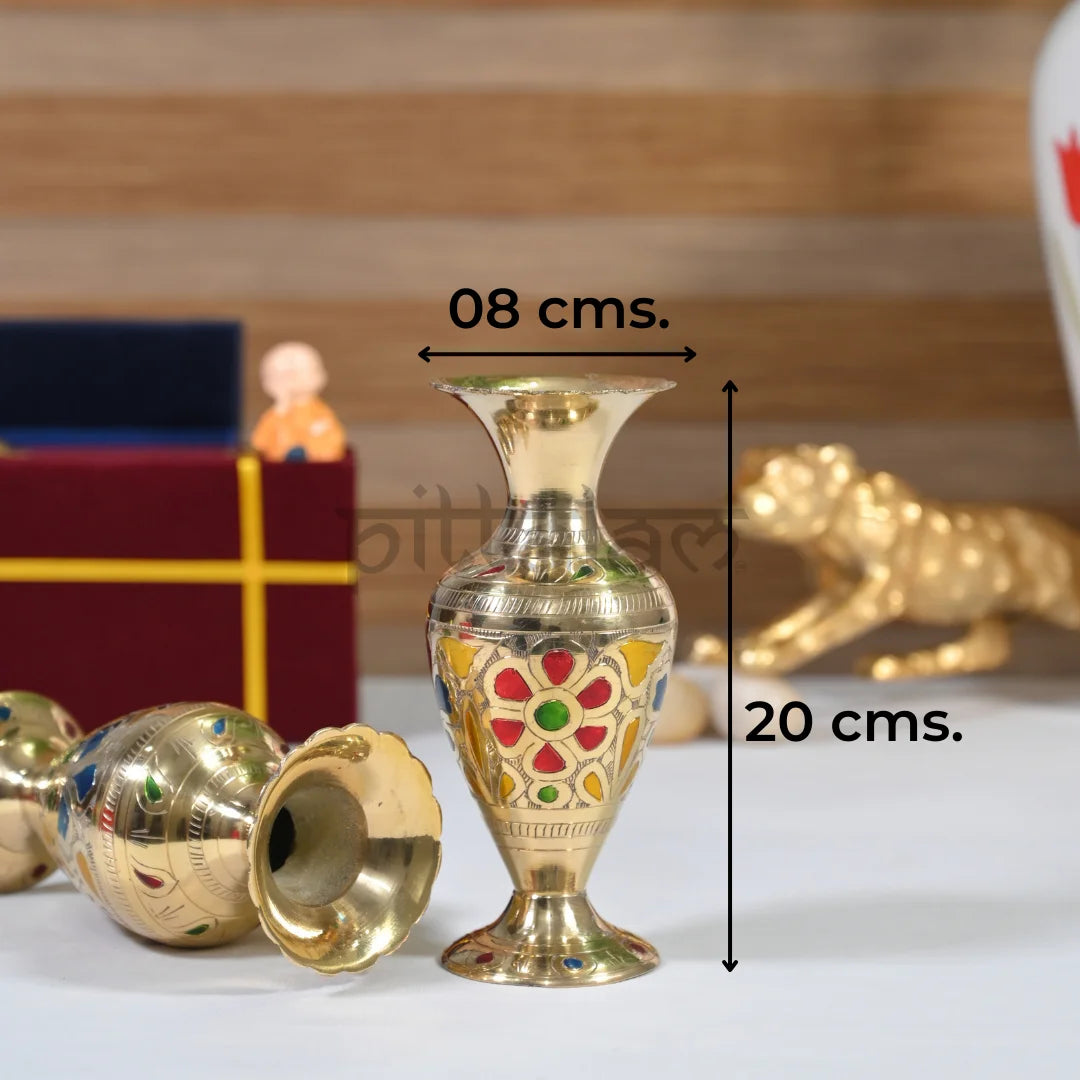 PITTALAM Brass Small Flower Vase (Gold) - Beautifully Engraved Floral Patterns