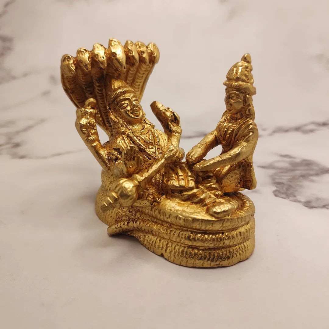 PITTALAM Brass Vishnu, Lakshmi & Seshnaag Idol - Small Harmony Trio