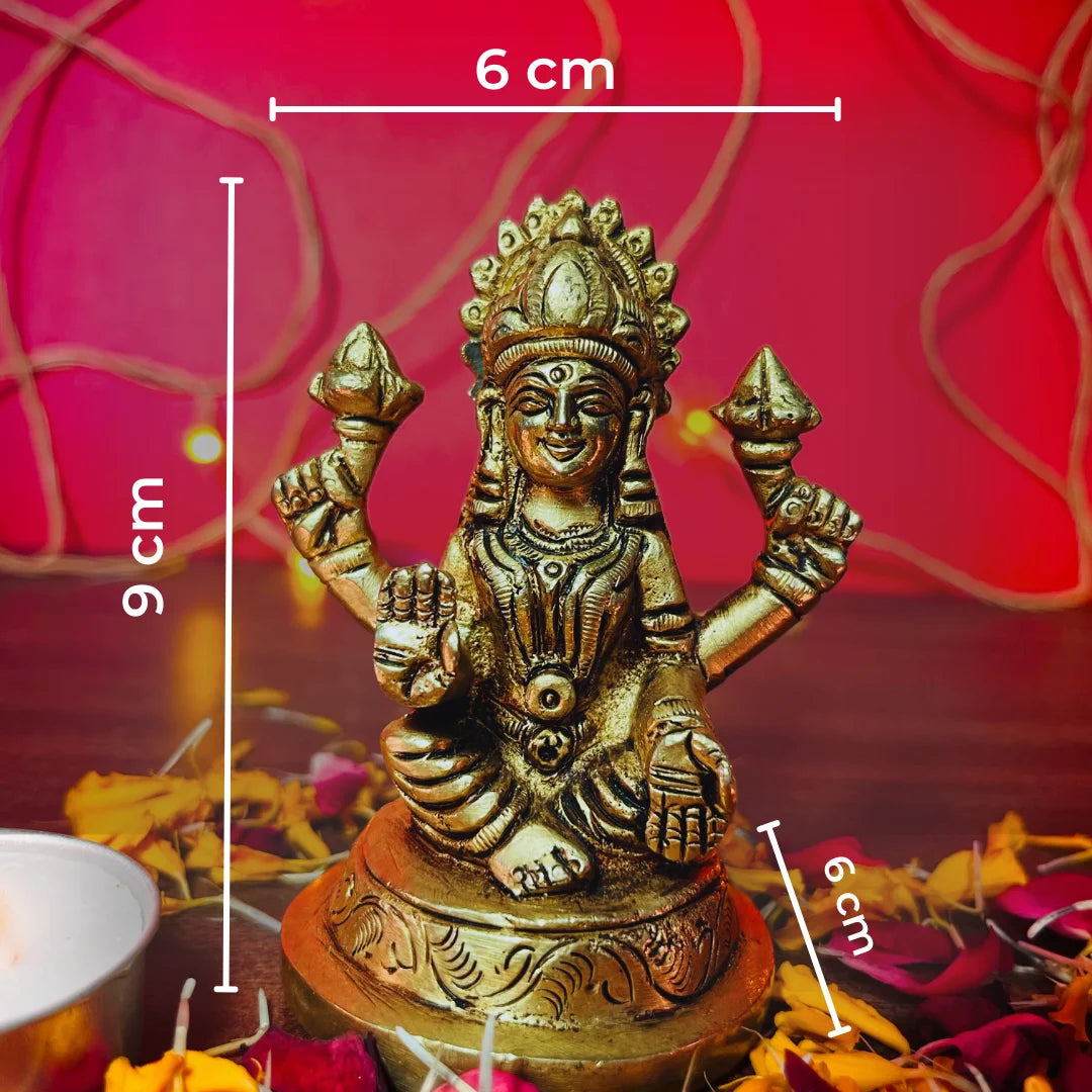 PITTALAM Brass Goddess Lakshmi Idol - Graceful and Compact