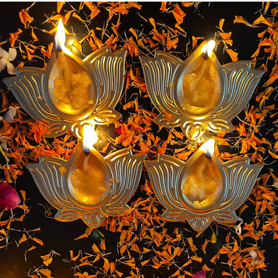 PITTALAM Metal Lotus Diya (Pack of 4) - Simplistic Elegance in Metal