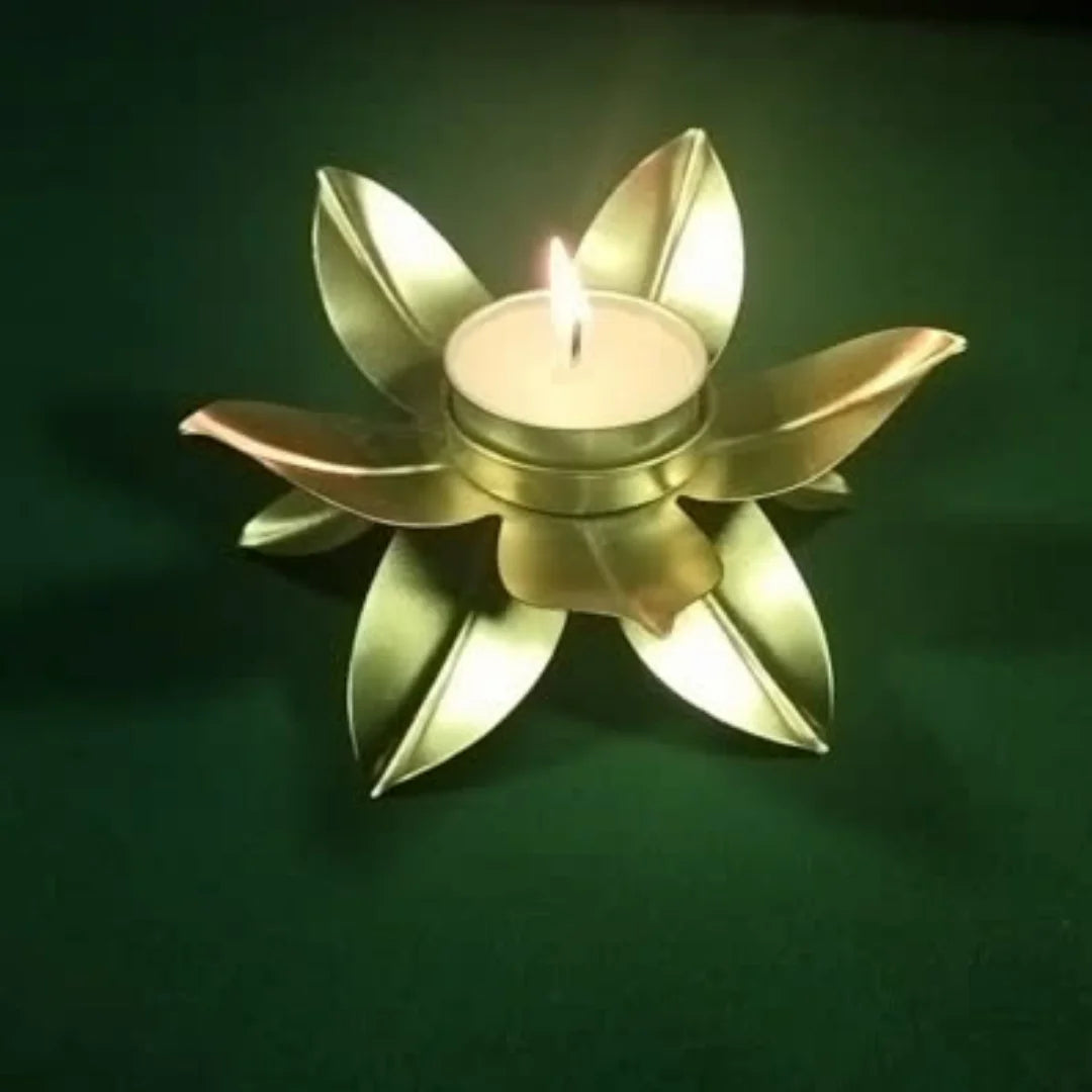 PITTALAM Metal Lotus Diya with Leafs (Pack of 4)- Simplistic Elegance in Metal