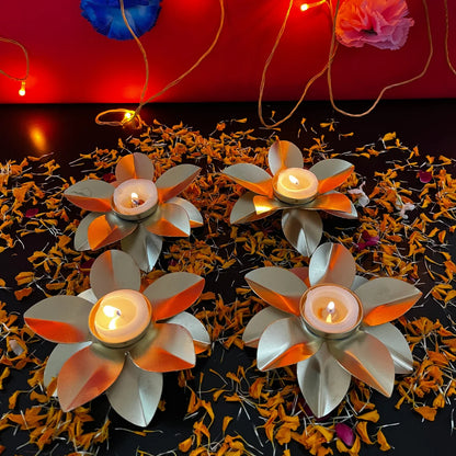 PITTALAM Metal Open Flower Diya - Simplistic Elegance in Metal