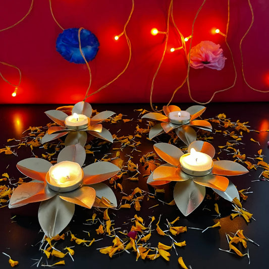 PITTALAM Metal Open Flower Diya - Simplistic Elegance in Metal