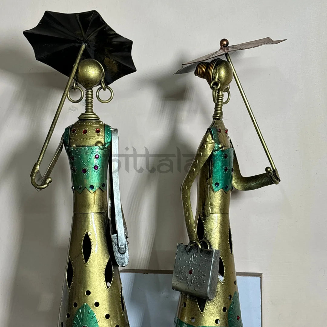 PITTALAM Umbrella Lady Decorative Showpiece - A Charming Accent of Metal Art for Your Home