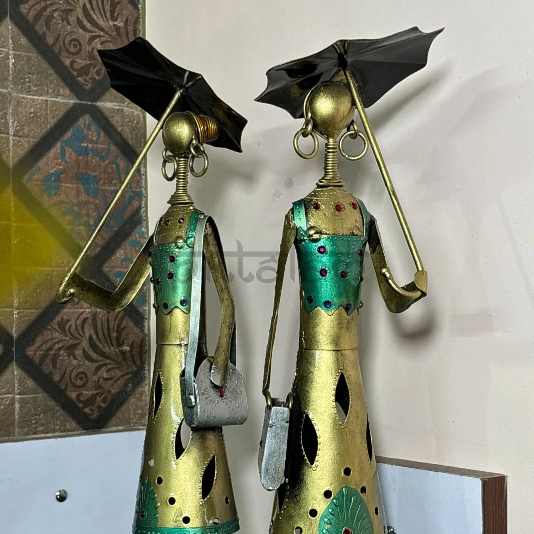 PITTALAM Umbrella Lady Decorative Showpiece - A Charming Accent of Metal Art for Your Home