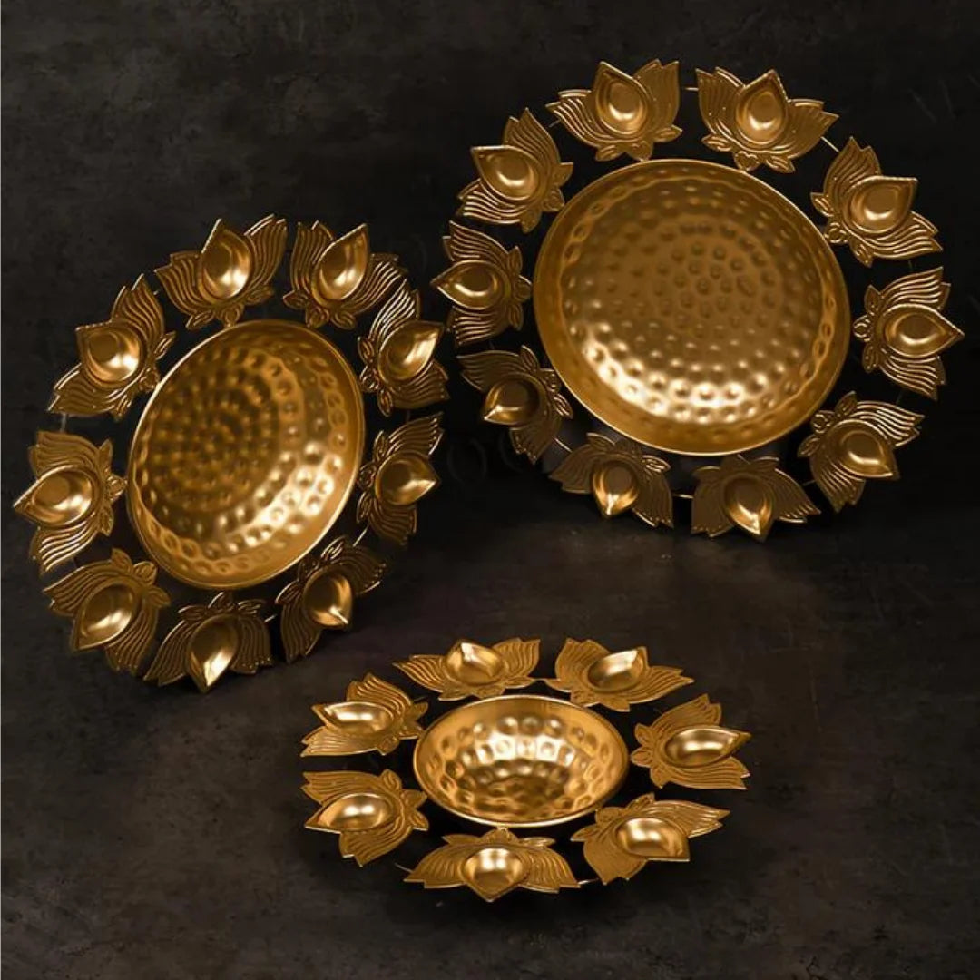 PITTALAM Lotus With Diya - Graceful Radiance in Metal