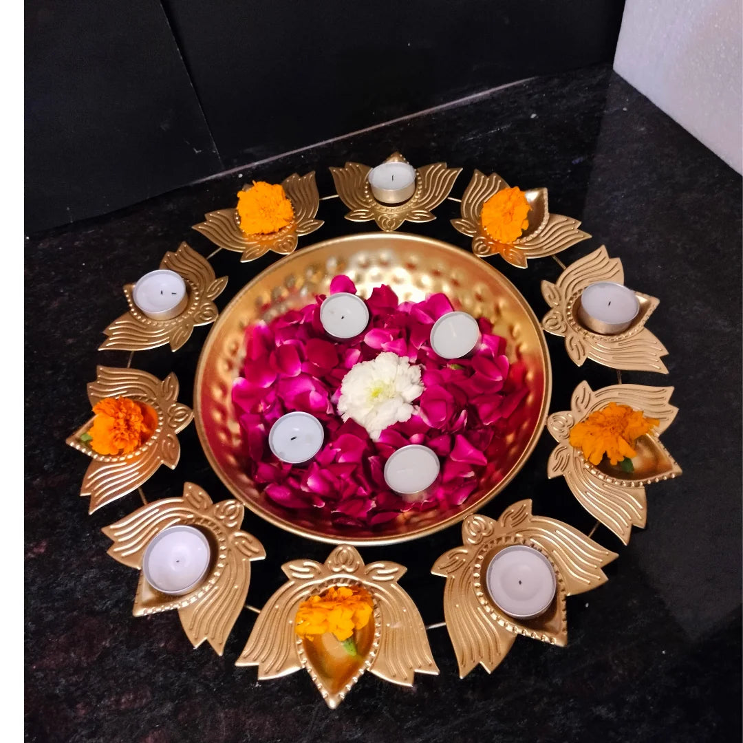 PITTALAM Lotus With Diya - Graceful Radiance in Metal